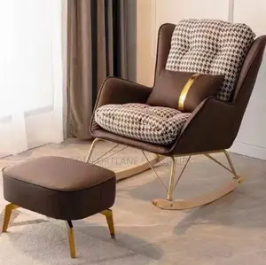 Durable Leather/Fabric Rocking Chair With Foot Rest.