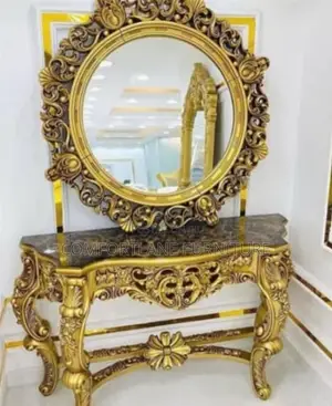 Royal Wooden Golden Mirror Console