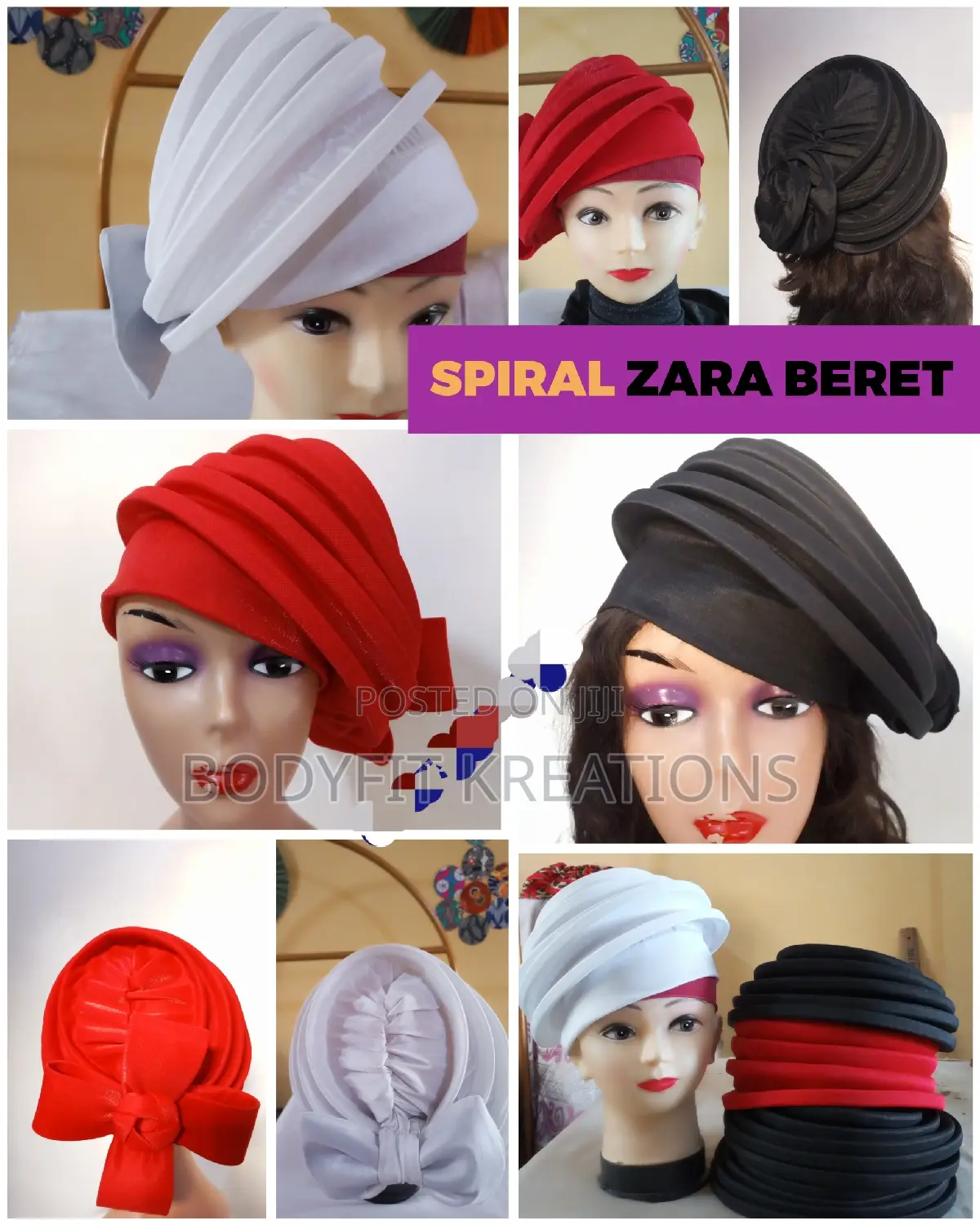 Trending Spiral Zara Beret Headwear/ Zaracaps
