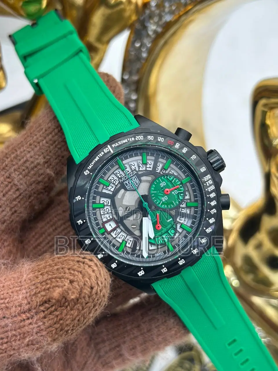 Original Tag Heuer Monza Chronograph Green Rubber Strap Watc