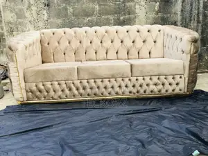 Tufted Velvet Beige Living Room Sofa