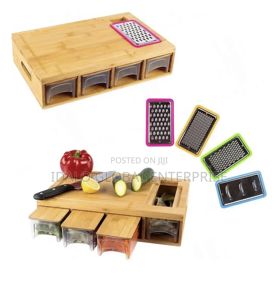 Multifunctional Bamboo Cutting Board/Drawers/Graters/Chopper