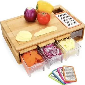 Multifunctional Bamboo Cutting Board/Drawers/Graters/Chopper