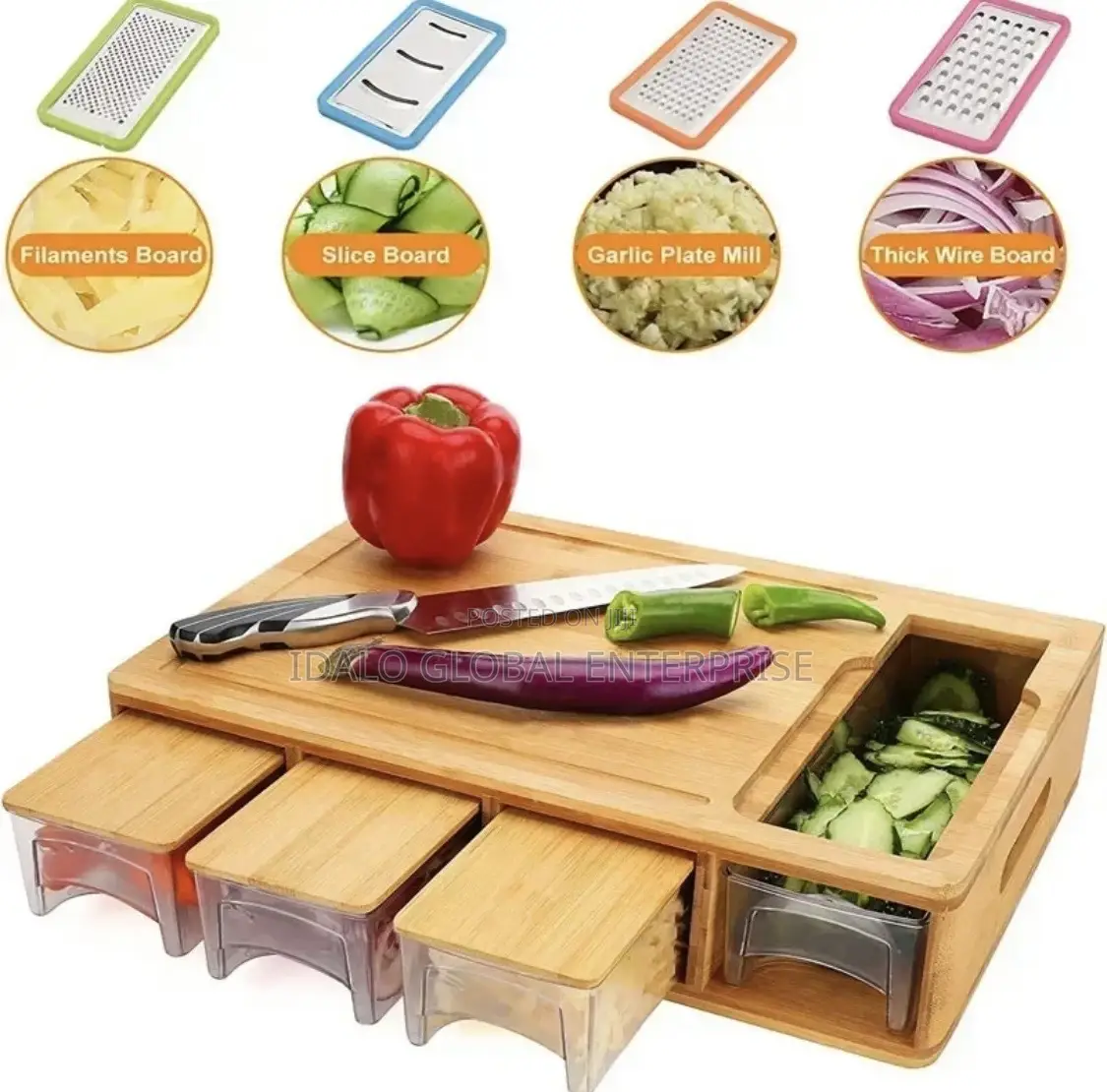 Multifunctional Bamboo Cutting Board/Drawers/Graters/Chopper