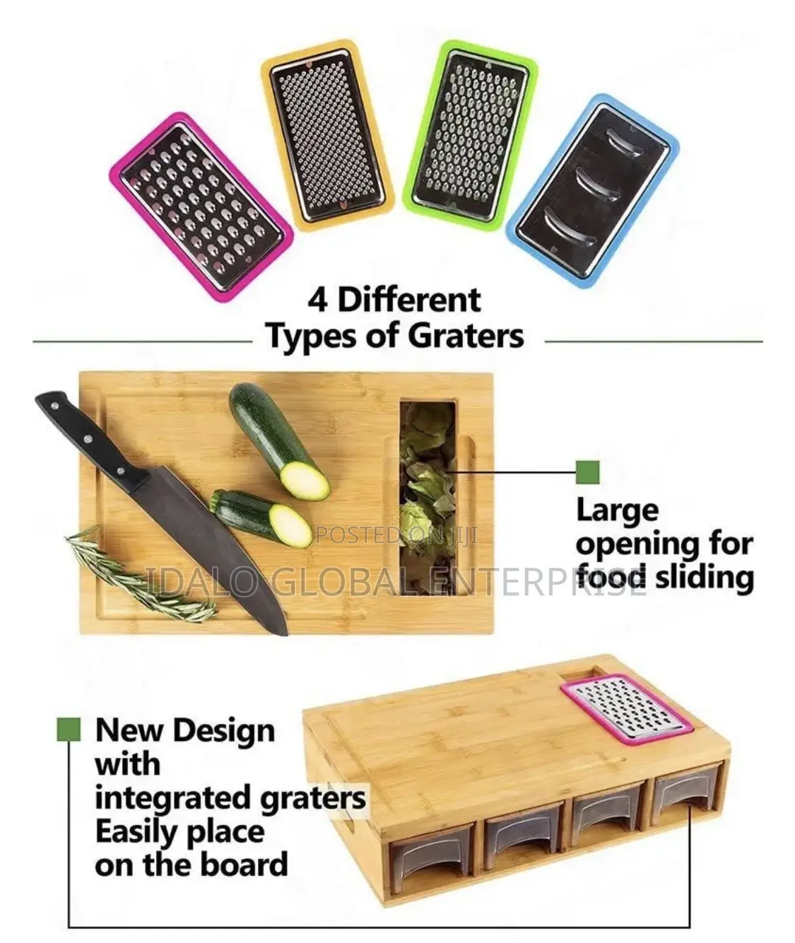 Multifunctional Bamboo Cutting Board/Drawers/Graters/Chopper