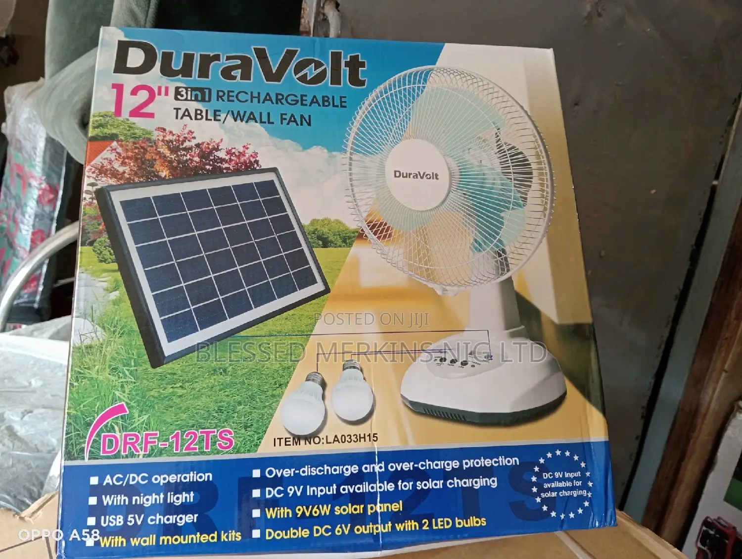 Duravolt Rechargeable Table Fan 12" With Solar Panel