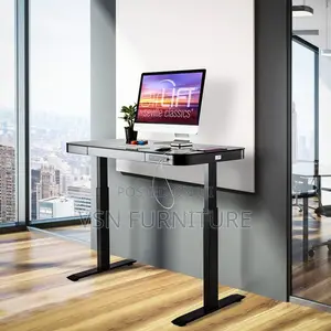 Glass Electric Adjustable Desk With Drawer and Charging Plug
