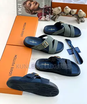 Original Louis Vuitton Men Leather Slippers