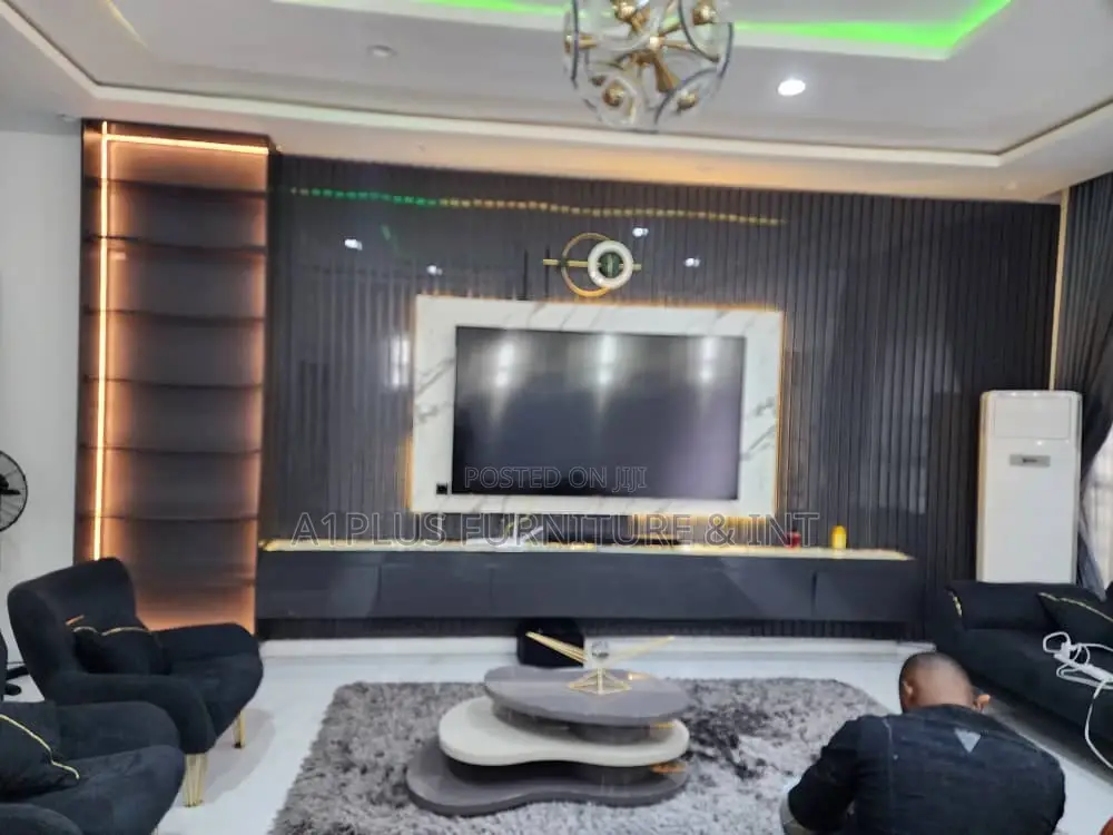 Dark Grey Tv Cladding With Decorative Box.
