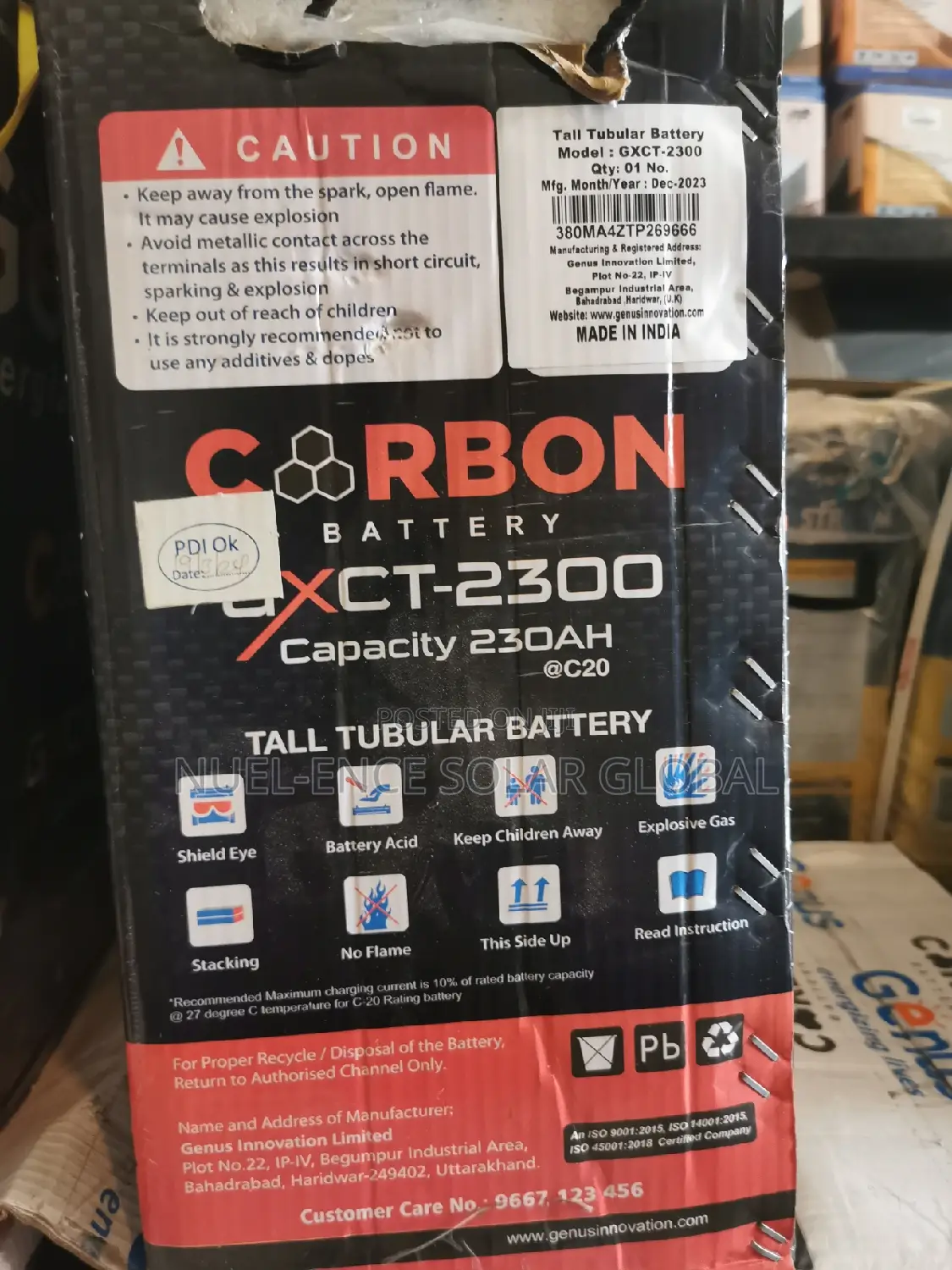 12v 230ahs Genus Carbon Tall Tubular