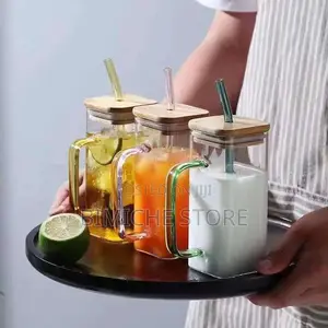 Glass With Bamboo Lid and Straw (1piece)