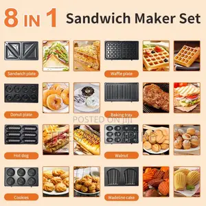 8in1 Electric Sandwich Maker With Removable Non-Stick Plates
