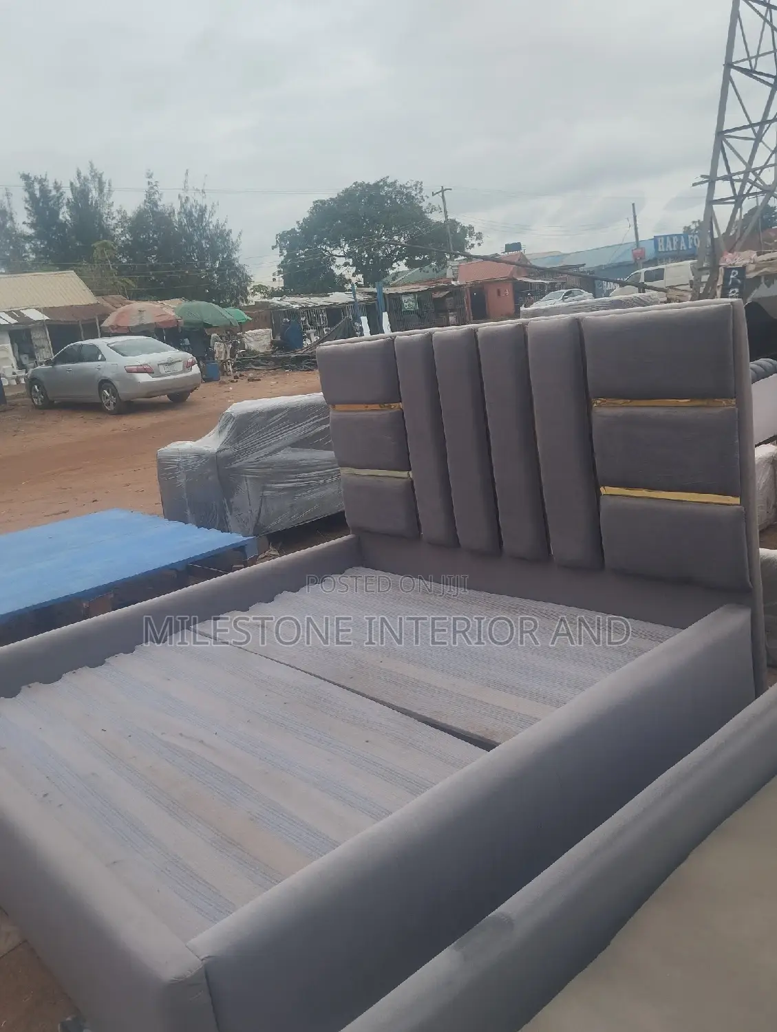 High Quality Padded Bedframe With Gold Edging Stripe Design