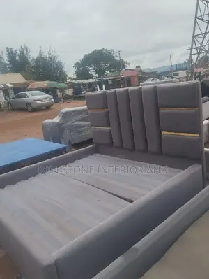 High Quality Padded Bedframe With Gold Edging Stripe Design