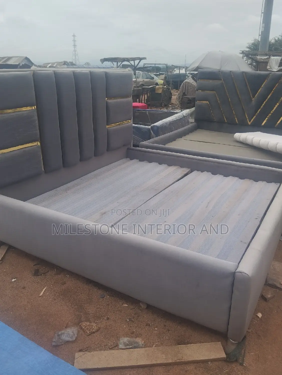 High Quality Padded Bedframe With Gold Edging Stripe Design
