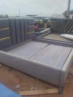 High Quality Padded Bedframe With Gold Edging Stripe Design