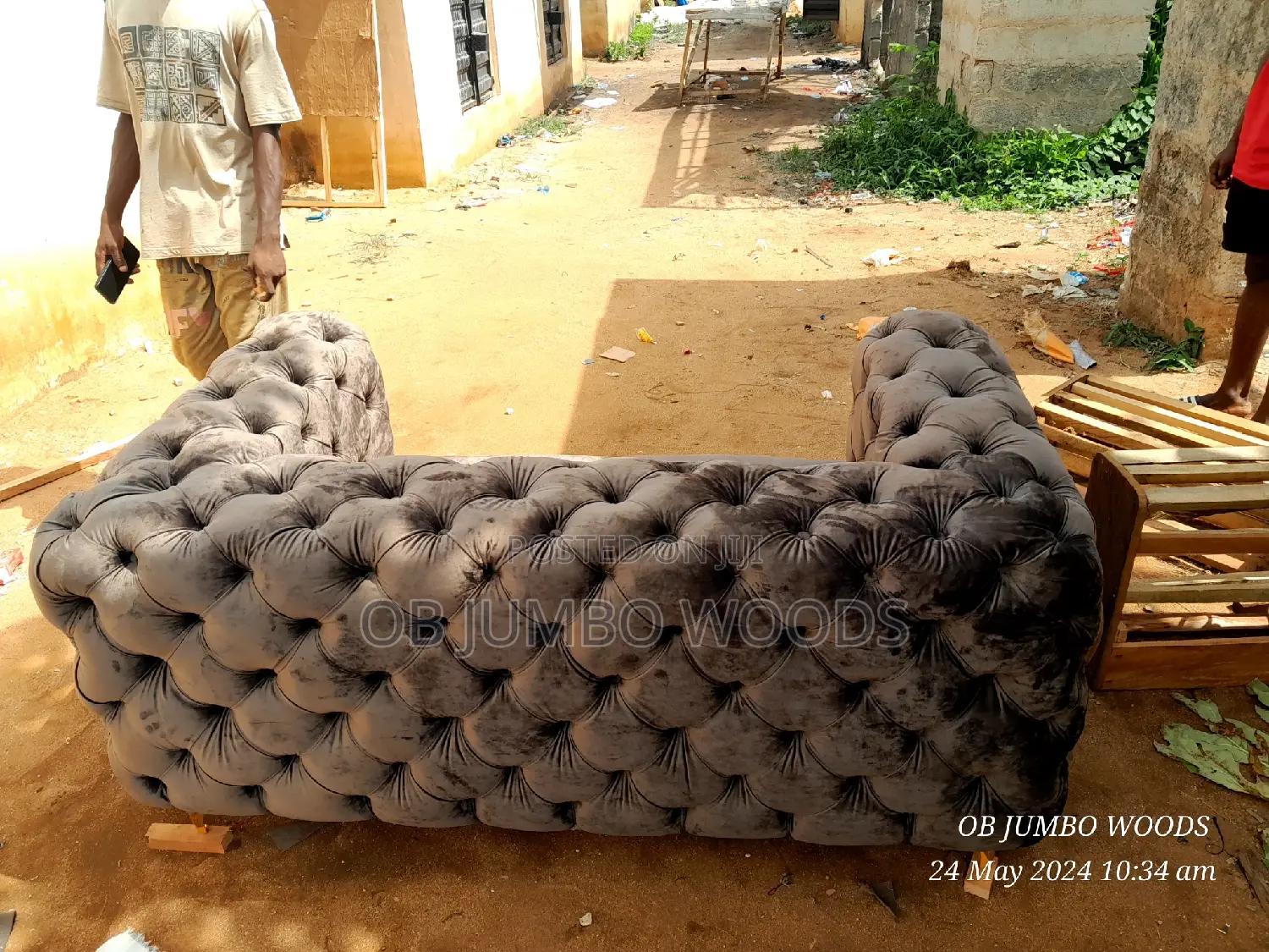 Brown Tufted Upholstery Sofa Set