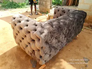 Brown Tufted Upholstery Sofa Set