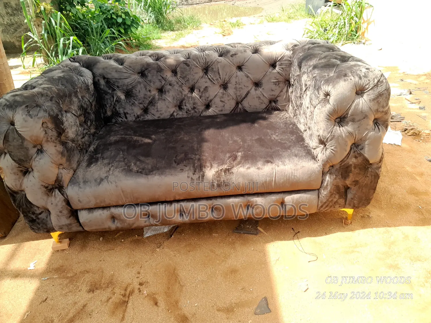 Brown Tufted Upholstery Sofa Set