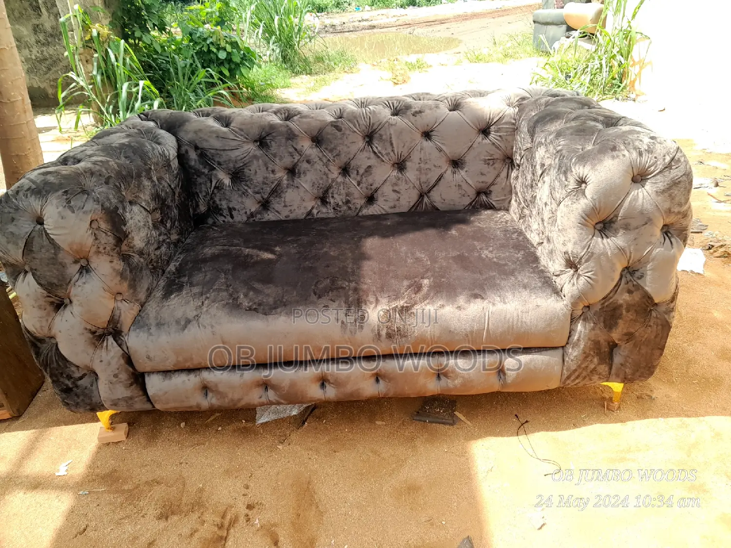 Brown Tufted Upholstery Sofa Set