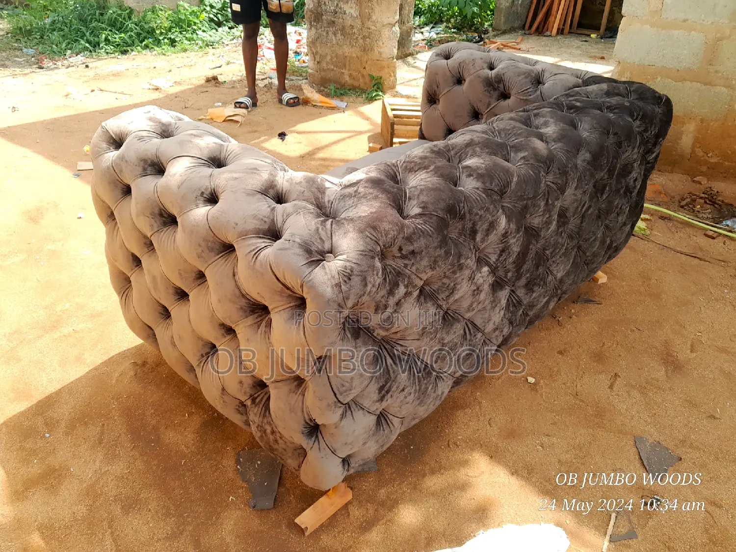 Brown Tufted Upholstery Sofa Set