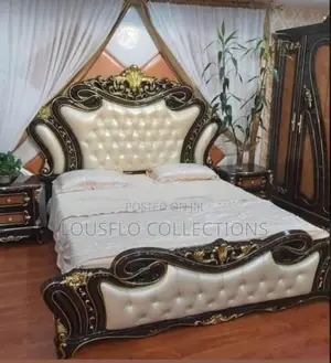 Italian Royal Bed With 2 Sides Drawer and Dressing Mirror