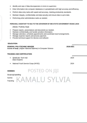 Data Analyst, Data Entry, Micro Soft Office Computeroperator