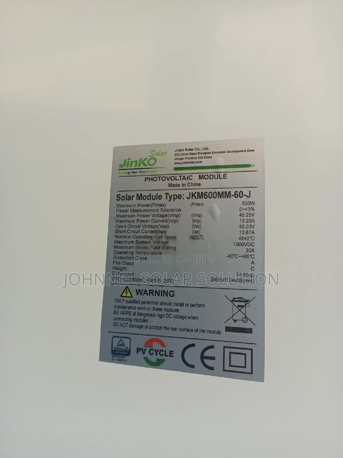 600watt 144c Jinko Solar Panel
