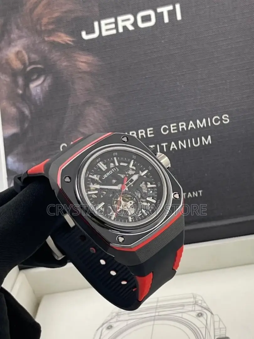 Automatic Engine Luxury Jeroti Rubber Strap Wristwatch