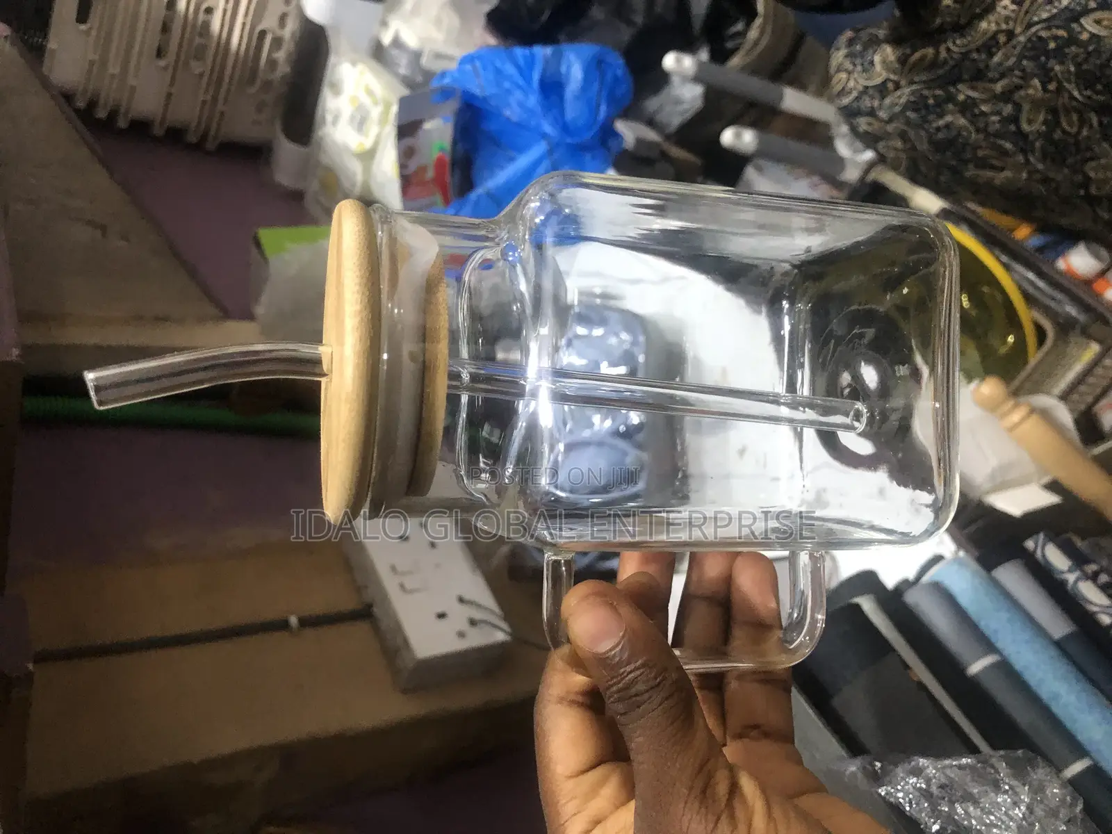 Drinking Glass With Bamboo Lid and Straw