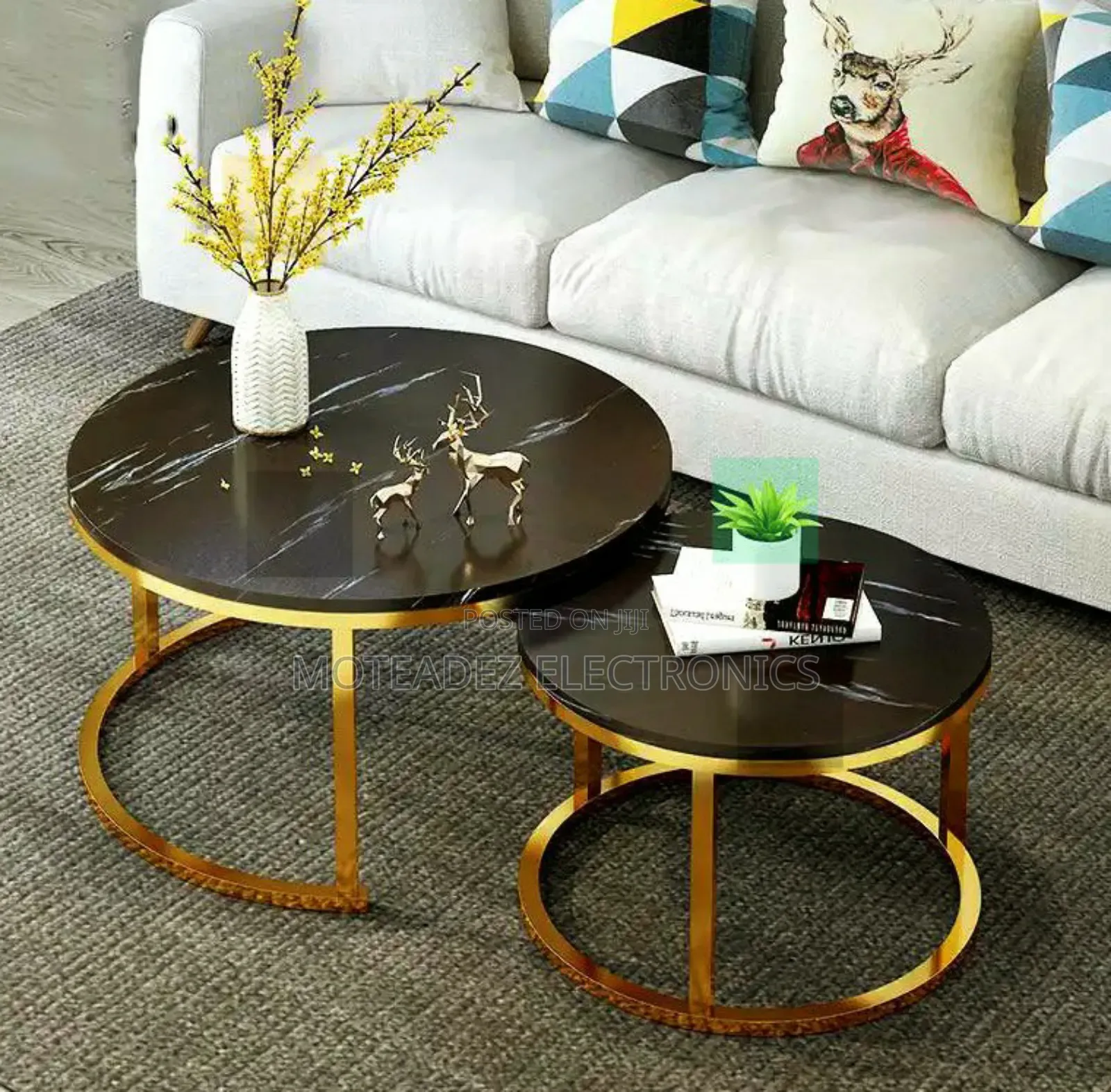 2in1 Exquisite Round Shape Double Centre Table W/Gold Plated Base