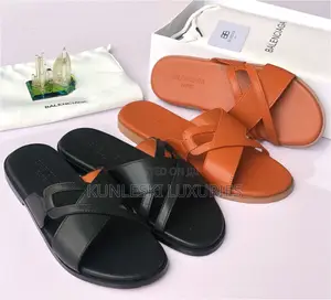 Original Balenciaga Men Leather Slippers