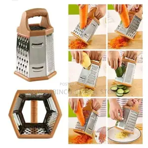 Multipurpose Grater - 6 Sided Stainless With Wooden Handle
