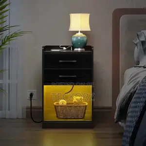 Photo - LED Nightstand Bedside Table With Storage