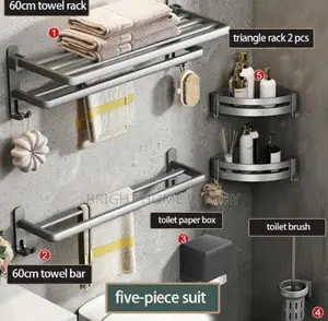5 in 1 Bathroom Accessories Set Grey