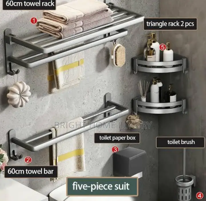 5 in 1 Bathroom Accessories Set Grey