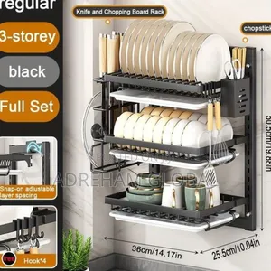 3 Tiers Wall Mounted Iron Dish Rack With Cutlery Storage 