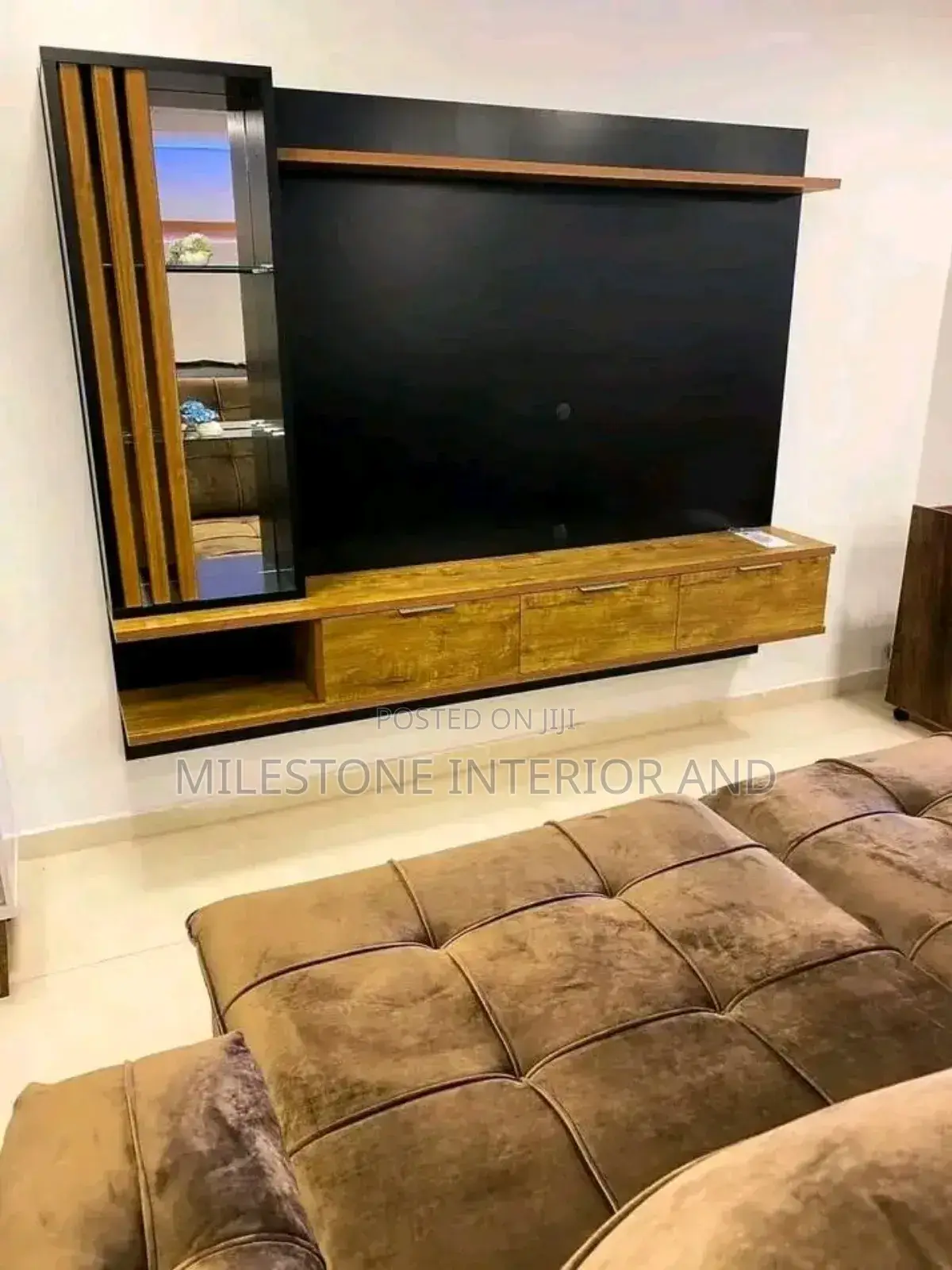 Wall Panel With Mirror Stand and Suspended Console