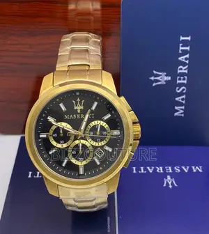 Original Maserati Chronograph Black Dail Gold Chain Watch
