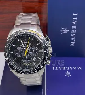 Original Maseratin Chronograph Black Dail Siver Chain Watch