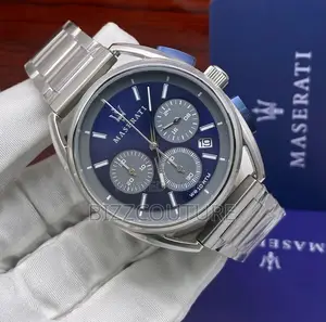 Original Maserati Chronograp Blue Dail Silver Chain Watch