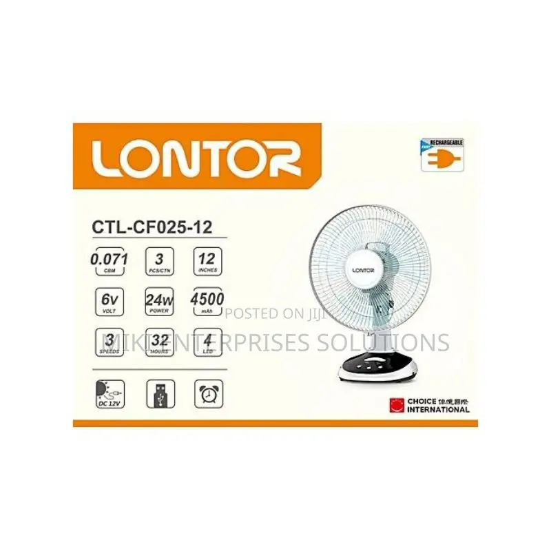 Lontor 12 Inch Rechargeable Table Fan Cf025-12