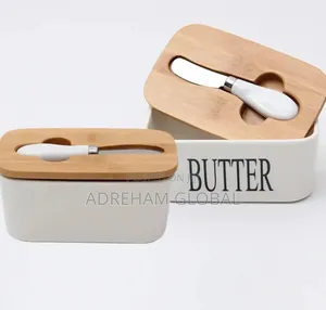 Bamboo Cover With Ceramic Butter Knife Butter Box Kitchen