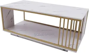 Faux Marble Coffee Table With Gold Metal Frame Colour: White, Black