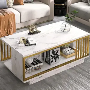 Faux Marble Coffee Table With Gold Metal Frame Colour: White, Black