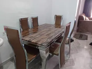 High Quality Marble Dining Table and 6 Leather Chairs