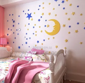 3D Moon and Star Set Roof or Background Home Decor Design 3