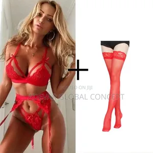4 PCS Set of Lace Bra Thong Garter Belt Party Erotic