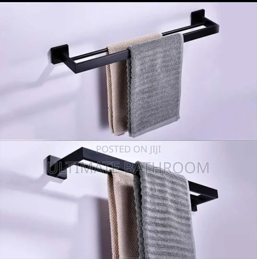 Square Black Double Towel Rail 304