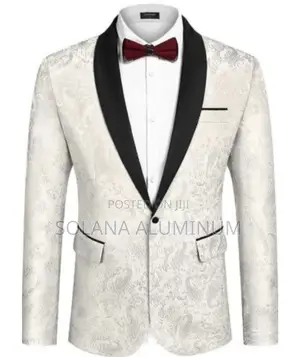 Photo - Cream White Paisley Tuxedo Jacket for Weddings, Dinner